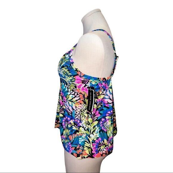 Island Escape Black Multicolor Waterfall Gardens Printed Tankini Swim Top 8 NWT - Picture 4 of 8